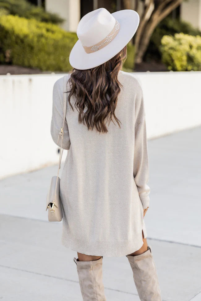 Changing Locations Beige Turtleneck Sweater Dress