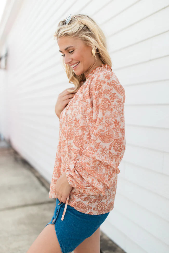 Outlook On Life Rust Multi Printed Boho Blouse