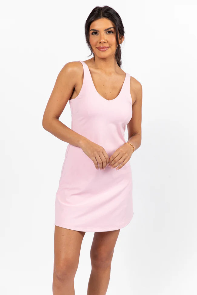 Active Vibe Light Pink V-Neck Active Dress