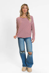 Blizzard Bliss Red Wide Neck Striped Knit Top FINAL SALE