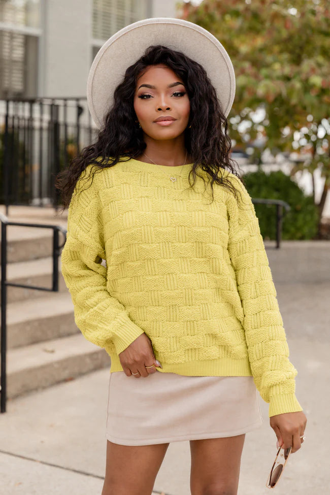 High Expectations Lime Woven Textured Sweater FINAL SALE