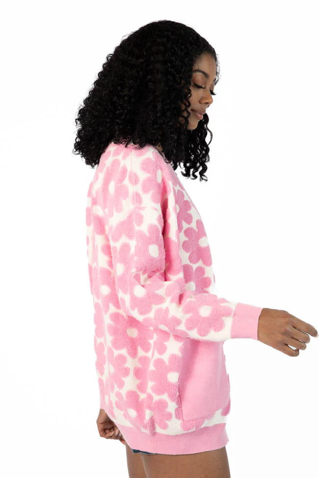 Better Believe It Pink Floral Print Terry Cloth Cardigan