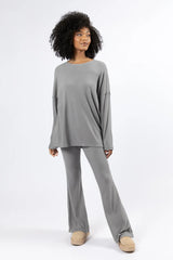 The Perfect Charcoal Brushed Rib Flare Pants Set SALE