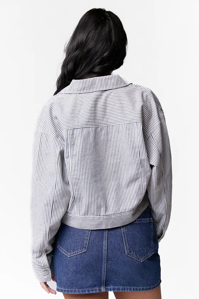 Say It Again Navy Striped Denim Jacket