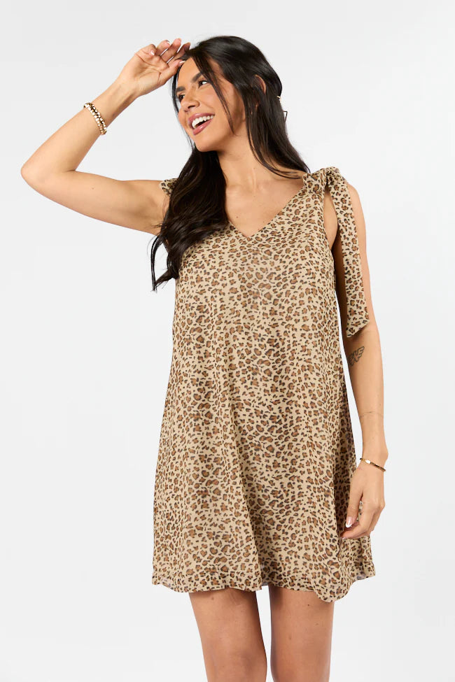 Wild Love Leopard Print Tie Shoulder Dress