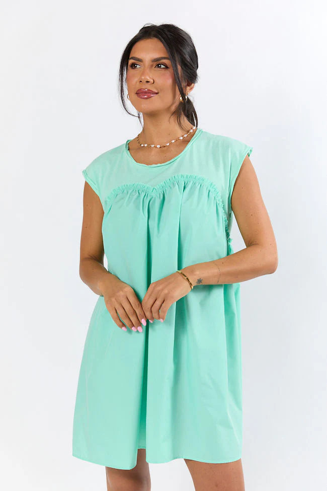 All The Buzz Mint Knit and Woven Mix Dress