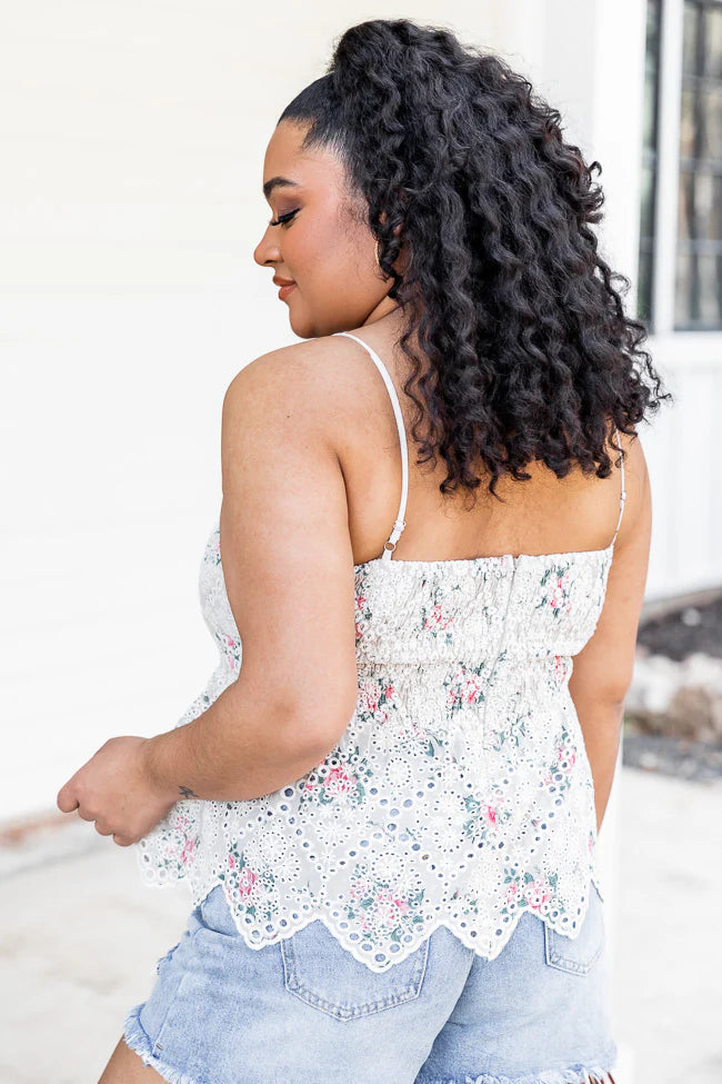 Heartbreak Proof Beige Eyelet Lace Floral Tank SALE