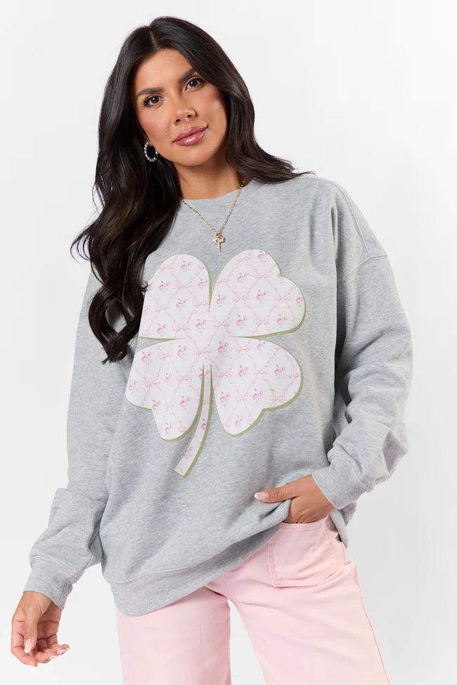 Pattern Shamrock Light Grey Oversized Graphic Sweatshirt