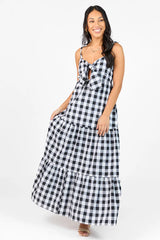 Checked Out Black and White Gingham Tie Front Maxi Dress