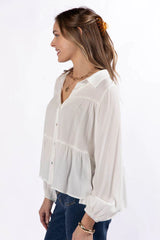 Something Good Ivory Tiered Relaxed Button Down Blouse