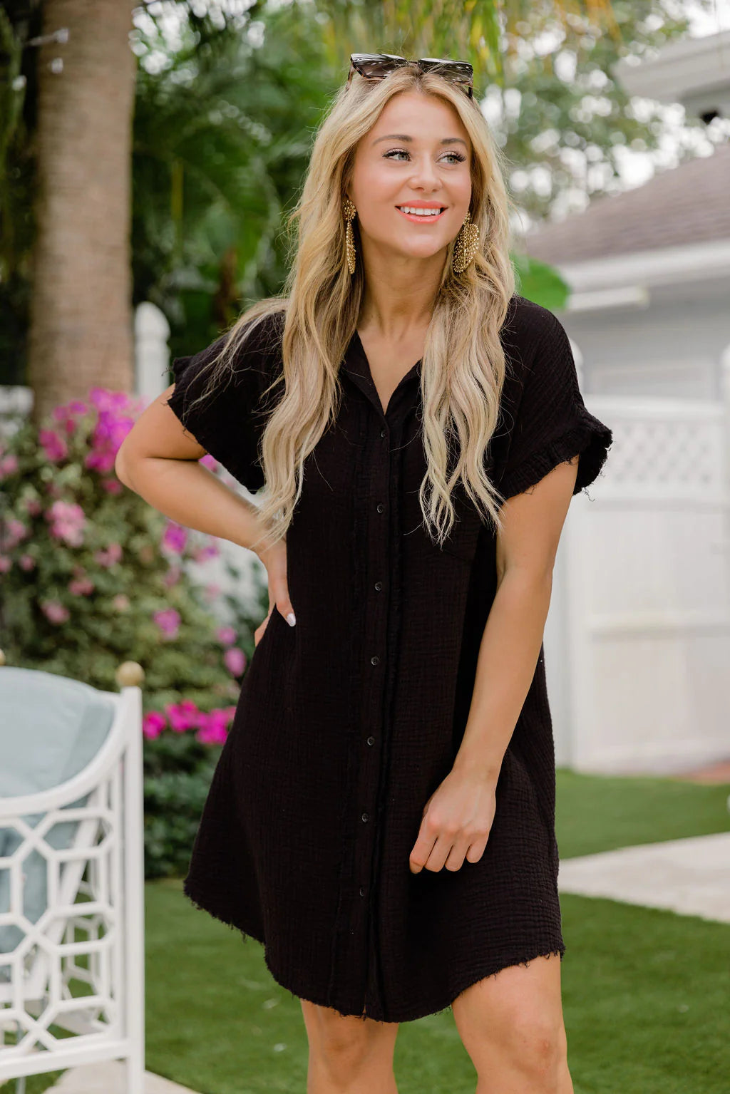 No Worries Black Gauze Button Up Dress FINAL SALE