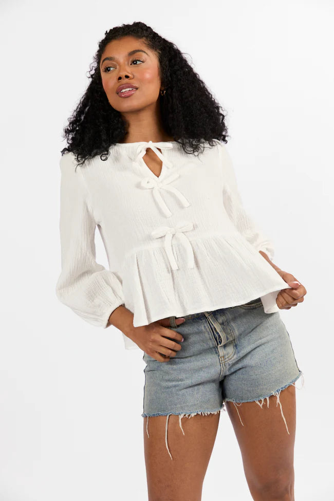 Close To Me Ivory Bow Detail Blouse