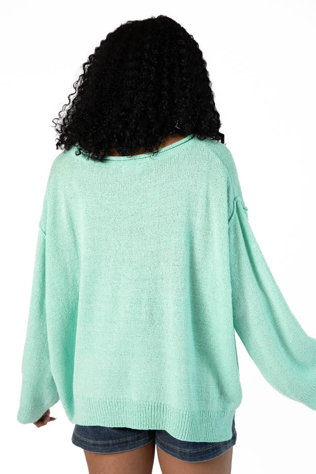 Tell Me Everything Aqua Oversized Pocketed Light Weight Sweater