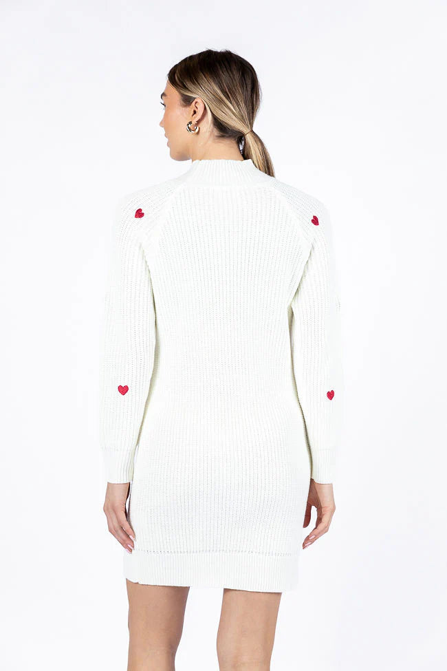 Call Back Later Ivory Heart Detail Sweater Dress FINAL SALE