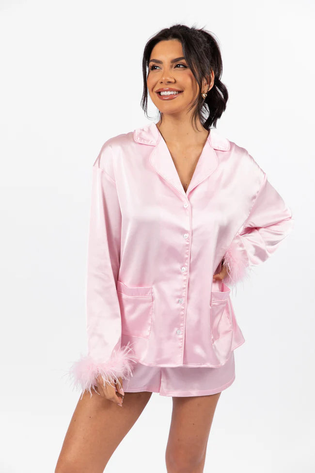 Early Riser Pale Pink Satin Pajama Top