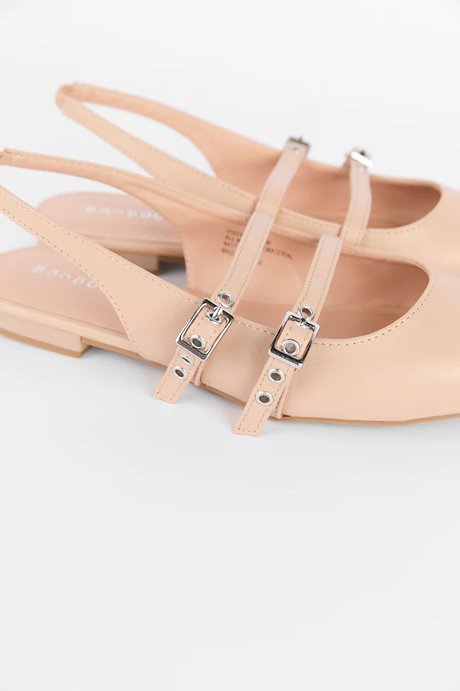 Margot Nude Pointed Toe Double Strap Flat