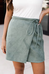 Other Half Of Me Olive Tie Waist Suede Skirt FINAL SALE