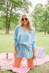 No Complaints Light Blue Floral Terry Cloth Top SALE