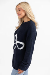 Feeling Like Love Navy and Ivory Bow Crew Neck Sweater