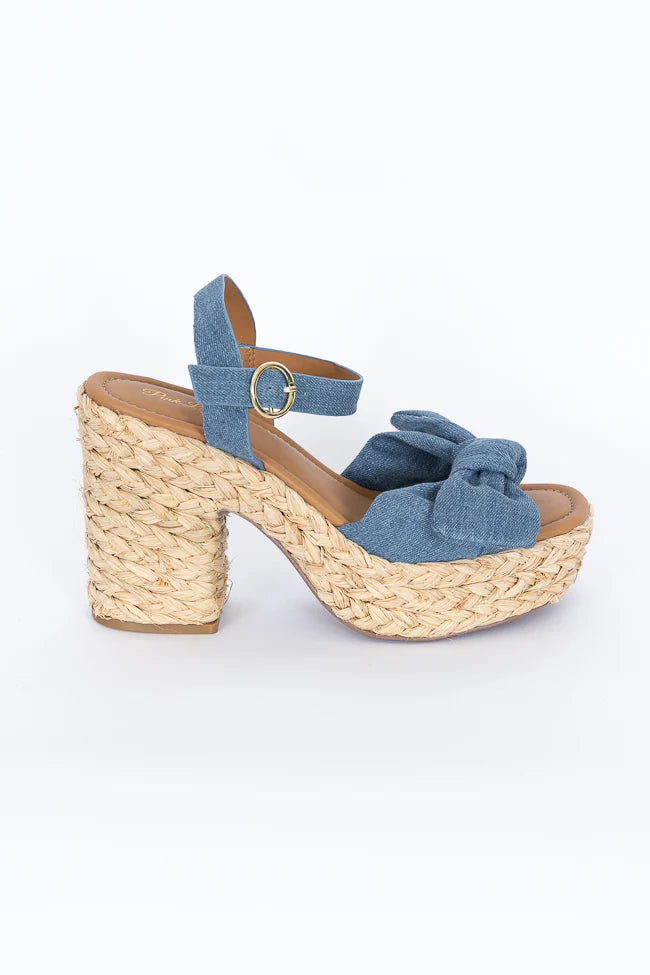 Kacey Chambray Bow Woven Heels SALE