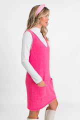 Keep Track Hot Pink Pocket Front Tank Sweater Dress