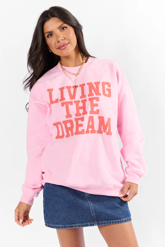 Living The Dream Light Pink Oversized Graphic Sweatshirt