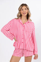 On A Cloud In Pink Houndstooth Pajama Set FINAL SALE