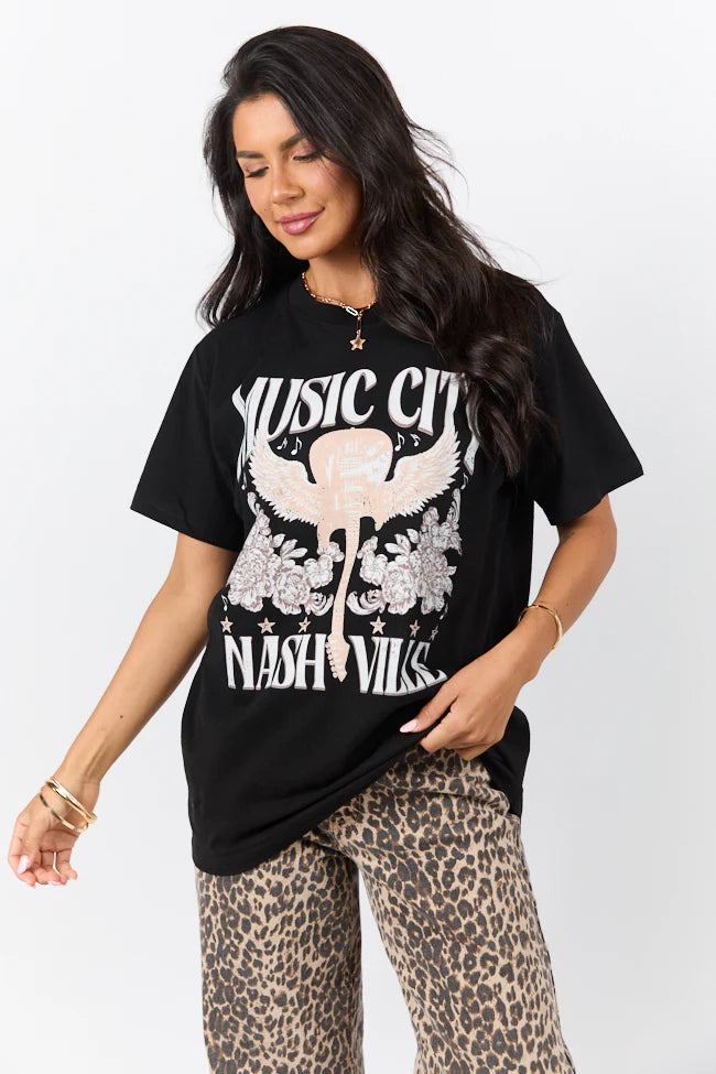 Music City Black Oversized Graphic Tee