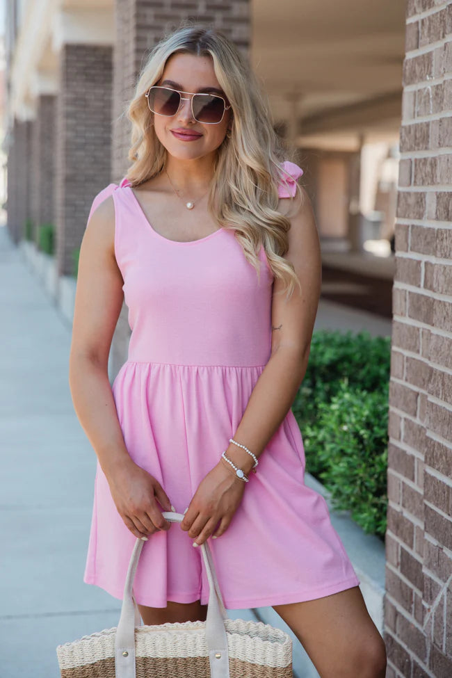 Big Ambitions Pink Tie Shoulder Romper SALE