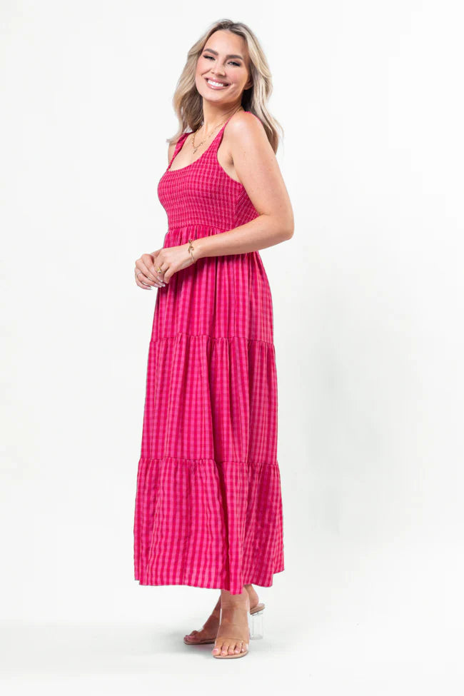 Embrace Today Pink Gingham Midi Dress