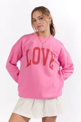 Love Block Pink Oversized Graphic Sweatshirt