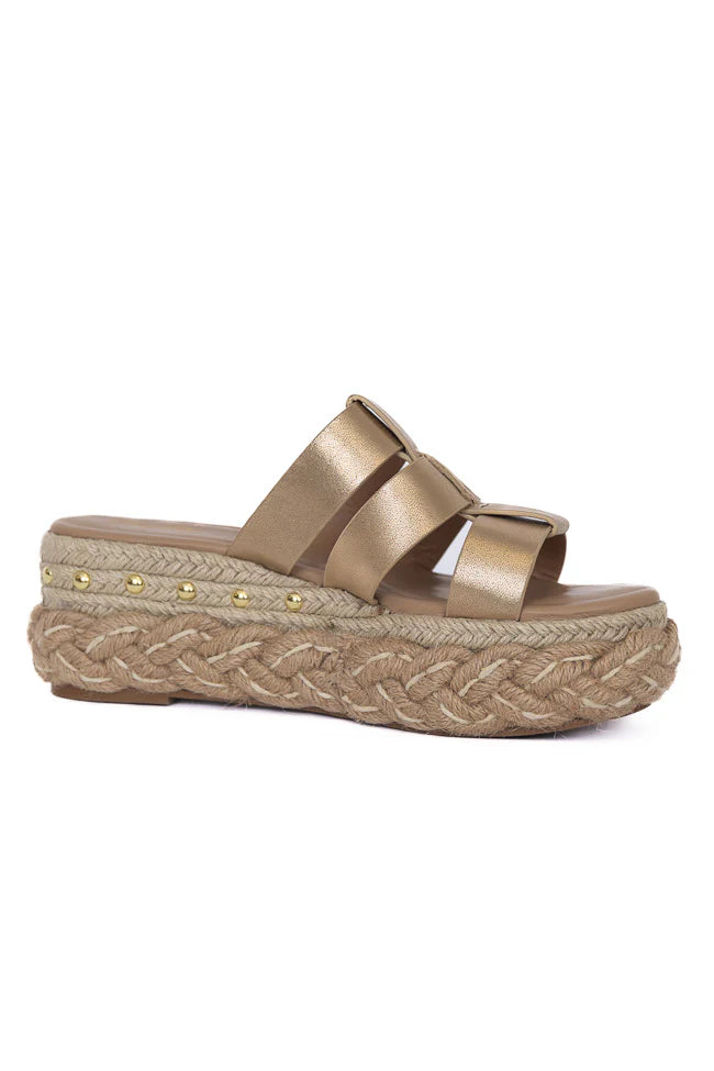 Sidney Gold Distress Slip-on Platform Sandals SALE