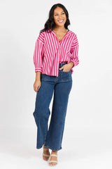 Making It Pink Multi Striped Button Down Top