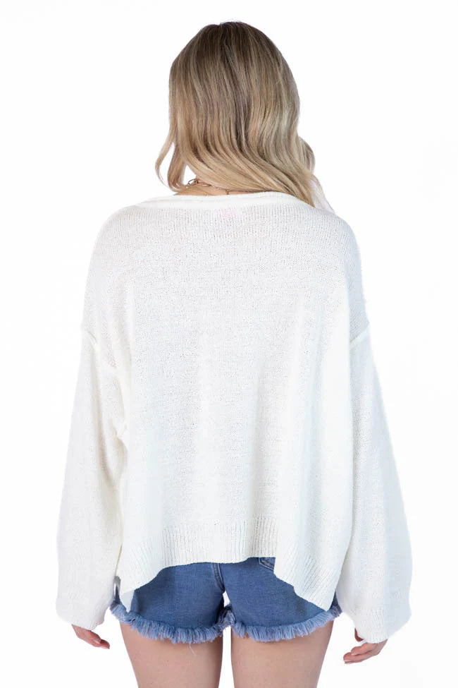 Tell Me Everything Ivory Oversized Pocketed Light Weight Sweater