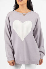 In My Heart Grey and Ivory Cable Knit Heart Sweater FINAL SALE