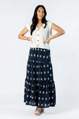 No Place Like This Navy Embroidered Maxi Skirt