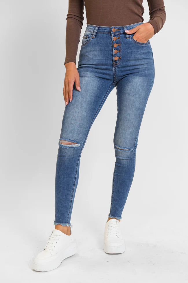 Chelsie Medium Wash Busted Knee Skinny Jeans FINAL SALE