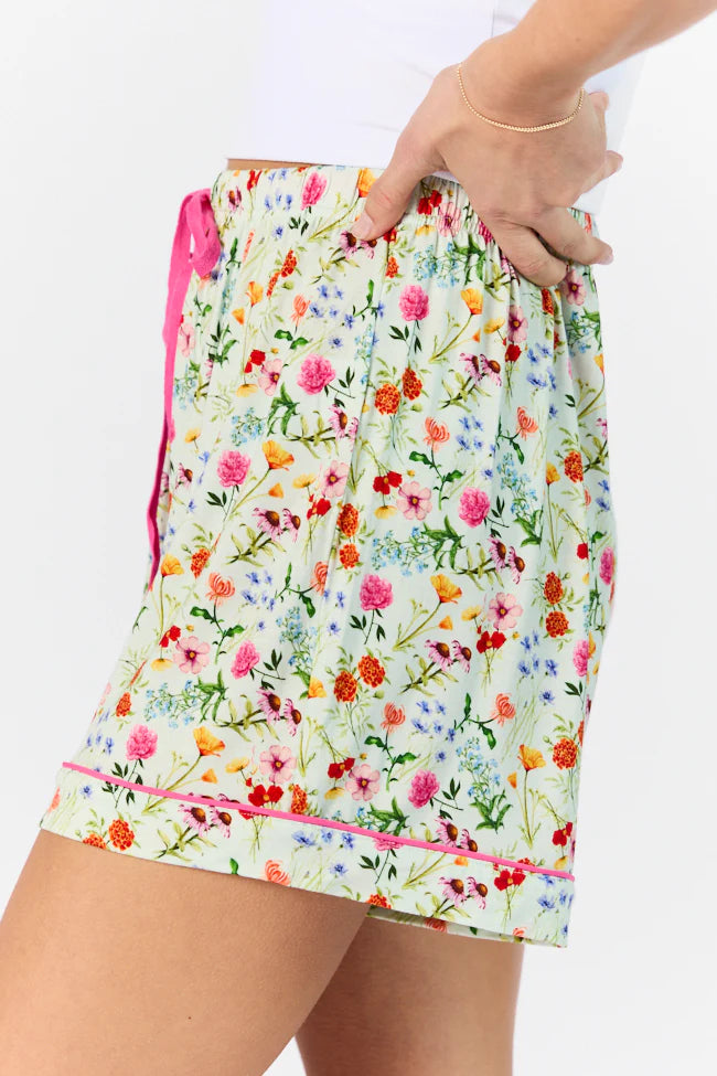 Good To Get Away Botanical Floral Pajama Shorts