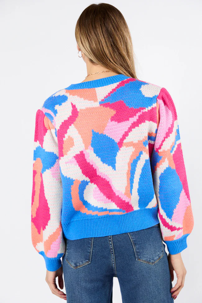 On My Side Blue Multi Color Sweater