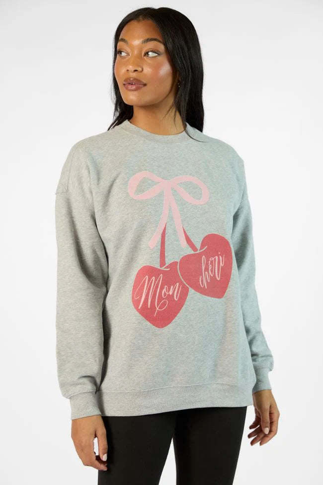 Mon Cheri Light Grey Oversized Graphic Sweatshirt