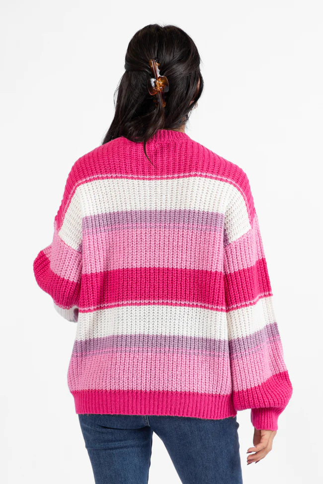 Everything Nice Pink Multi Striped Crew Neck Sweater