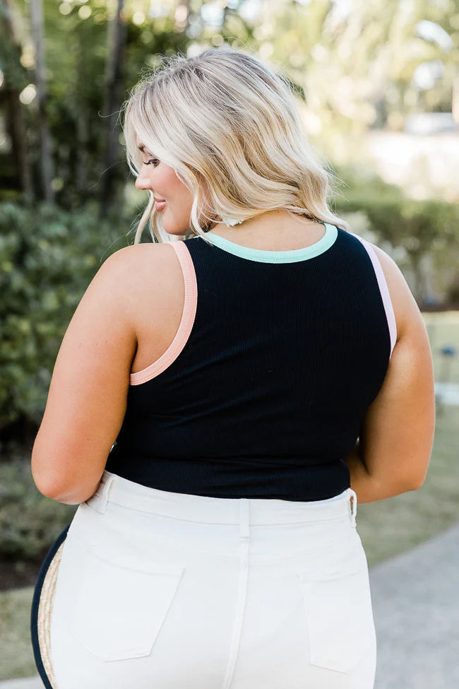 Bite The Bullet Black Color Block Trim High Neck Tank Bodysuit SALE