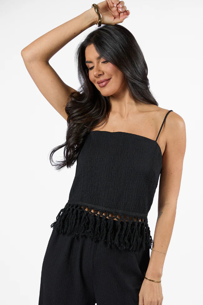 Pretty In Paradise Black Tassel Detail Top