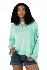 Tell Me Everything Aqua Oversized Pocketed Light Weight Sweater