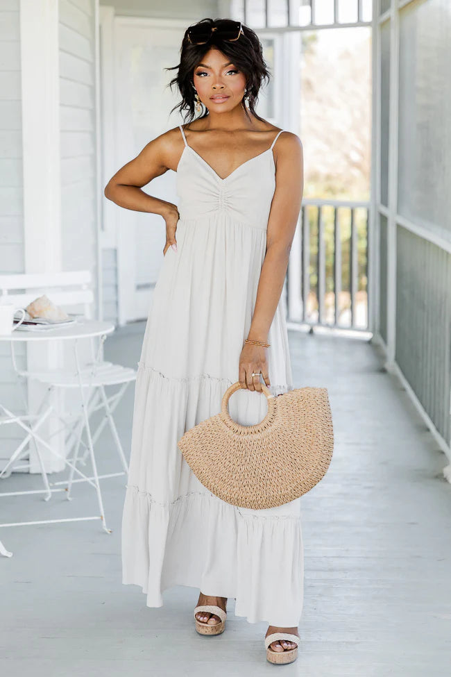 Worth Your While Beige Tiered Maxi Dress FINAL SALE