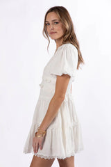 Enjoying Life White Ruffle Trim Mini Dress