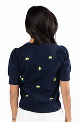 Feeling Zesty Navy Lemon Embroidered Short Sleeve Sweater