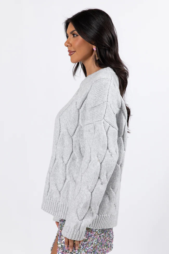 Steer Me Right Grey Oversized Cable Knit Sweater SALE