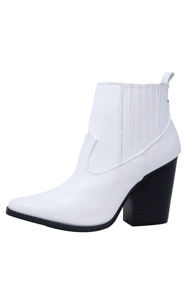 Cheyenne White Pointed Toe Western Booties FINAL SALE