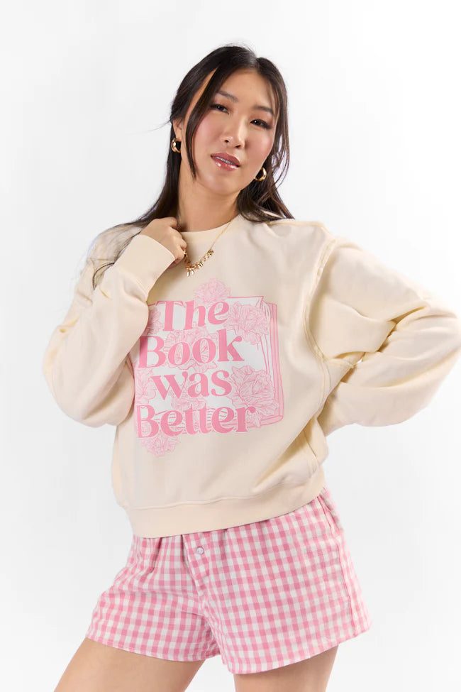 The Book Was Better Whipped Cream Hyfve Raw Hem Fleece Graphic Sweatshirt